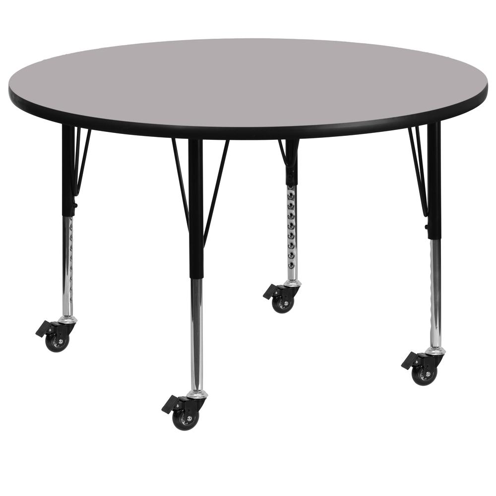 48- Round Grey Thermal Laminate Activity Table - Height Adjustable with Short Legs