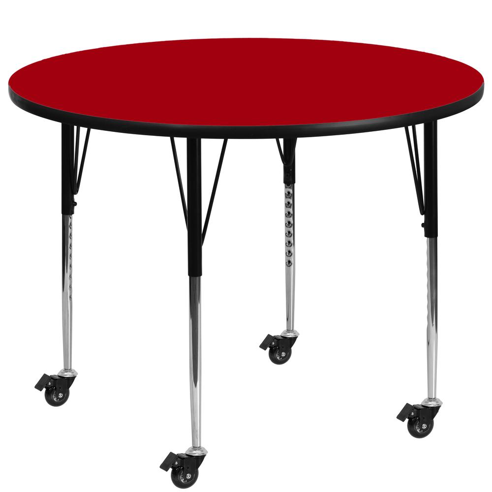 48- Round Red Thermal Laminate Activity Table - Standard Height Adjustable Legs for Mobile Use