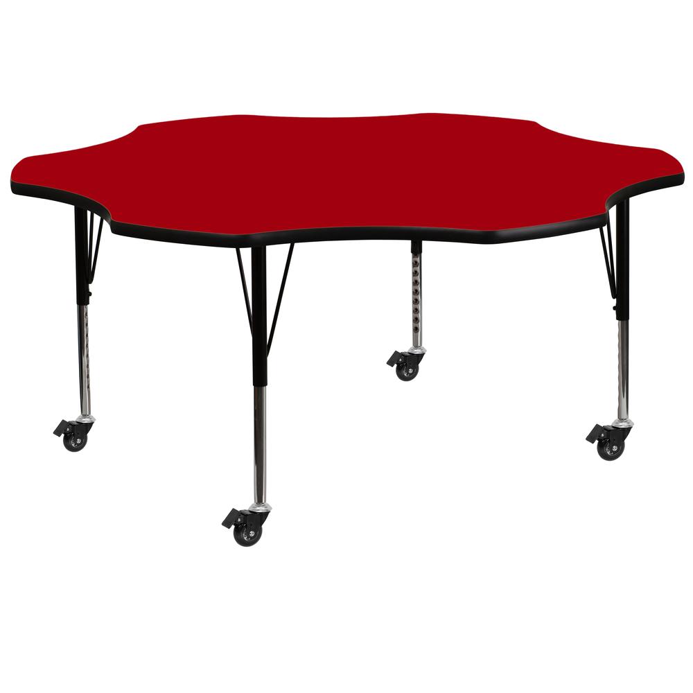 60- Flower Red Thermal Laminate Activity Table - Mobile with Adjustable Short Legs