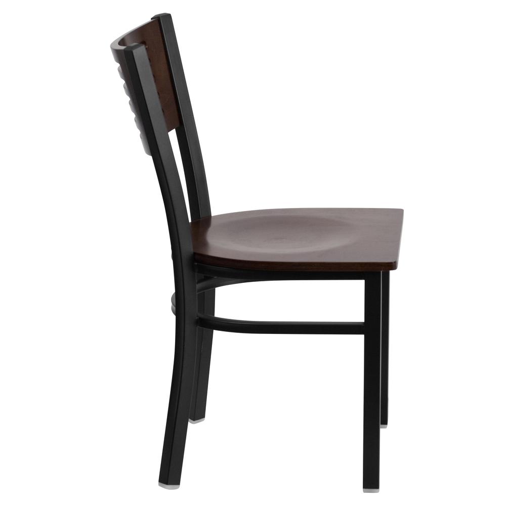 Black Slat Back Metal Restaurant Chair with Walnut Wood Back and Seat - HERCULES Series