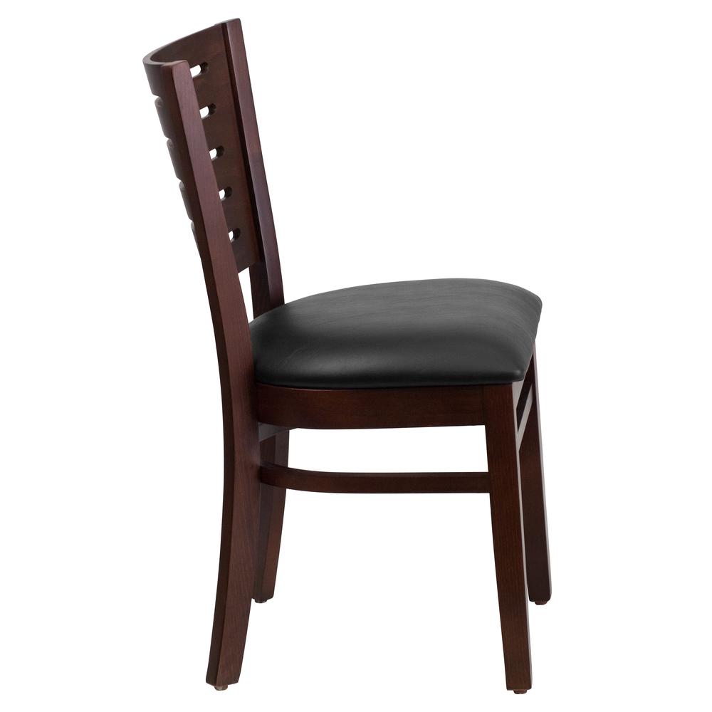 Walnut Wood Restaurant Chair with Slat Back and Black Vinyl Seat - Darby Series