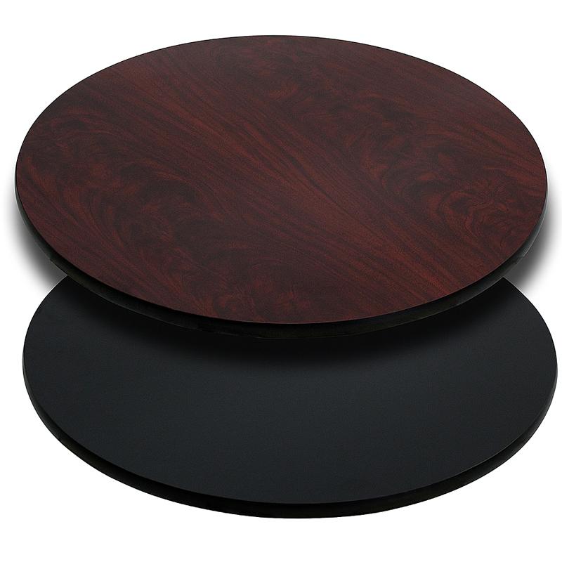 36- Round Table Top - Black/Mahogany Reversible Laminate