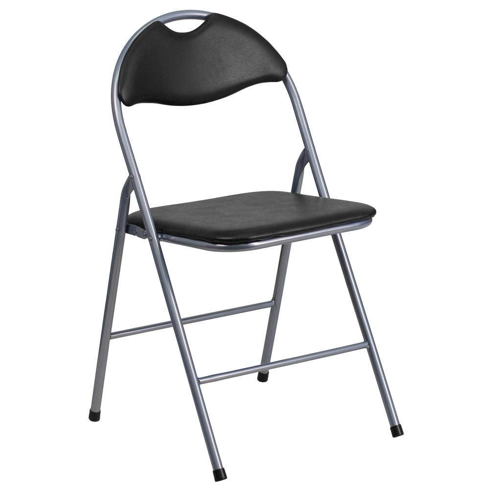 Black Vinyl Metal Folding Chair with Carrying Handle - HERCULES Series