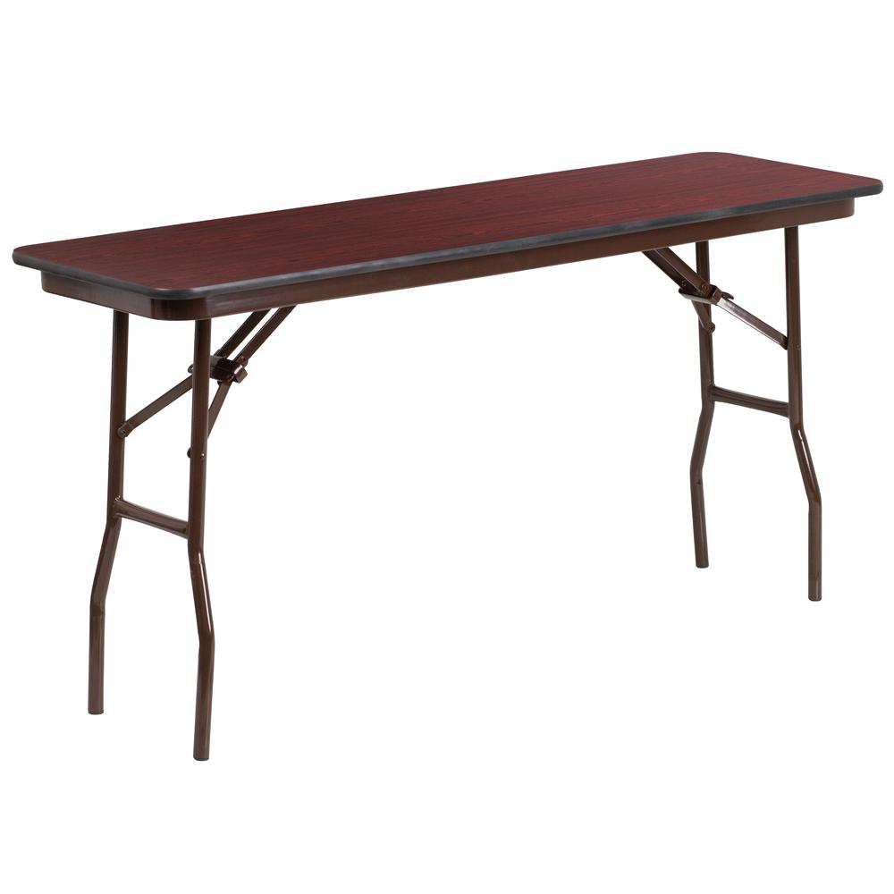 18" x 60" Rectangular Mahogany Laminate Folding Training Table