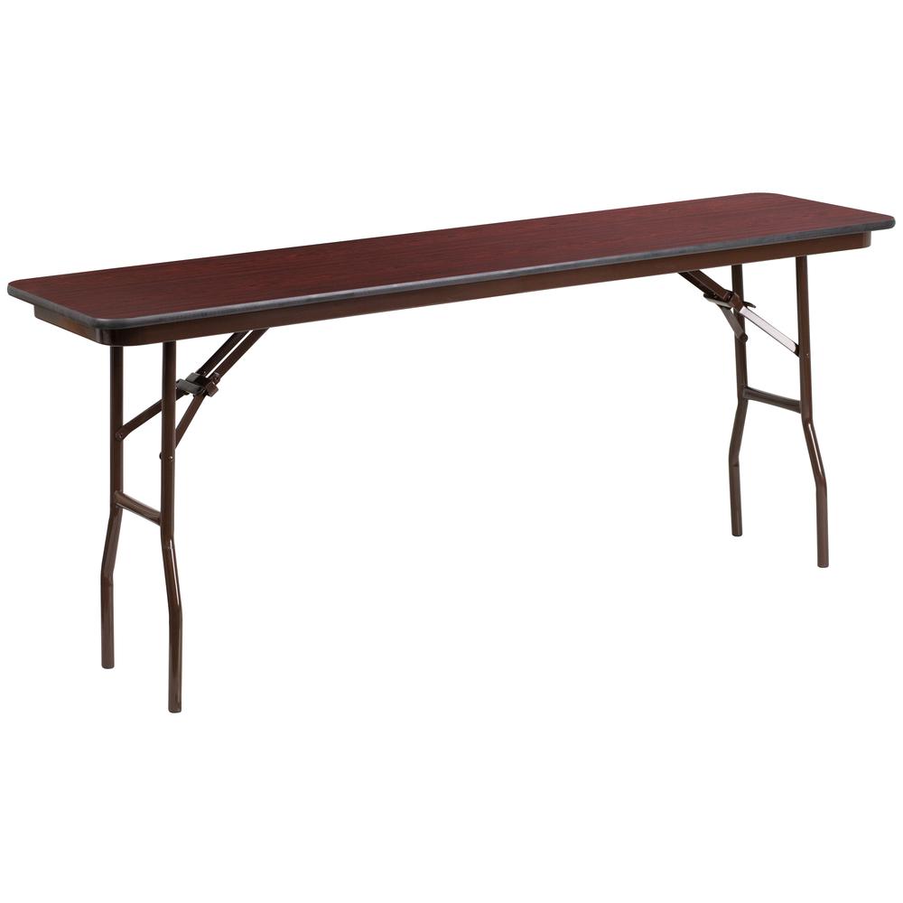 18" x 72" Rectangular Mahogany Laminate Folding Training Table