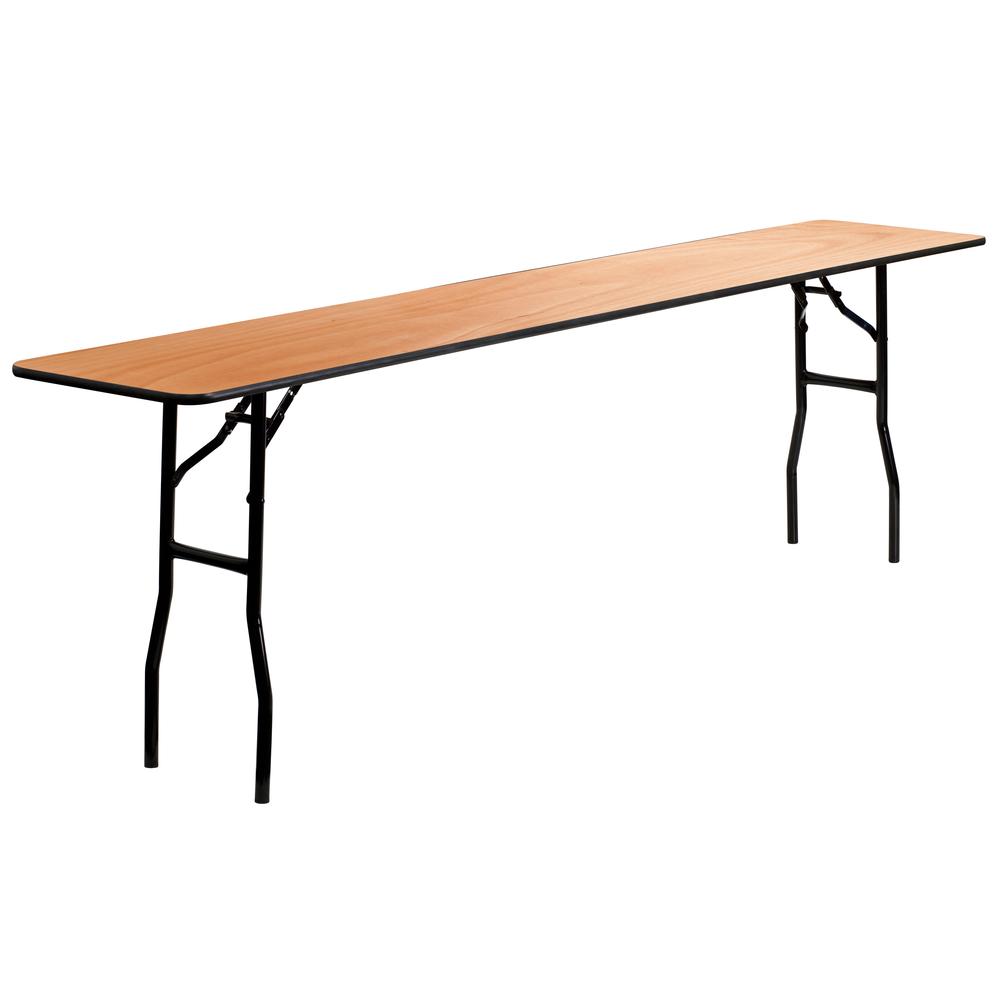 8-Foot Rectangular Wood Folding Table with Clear Coated Top