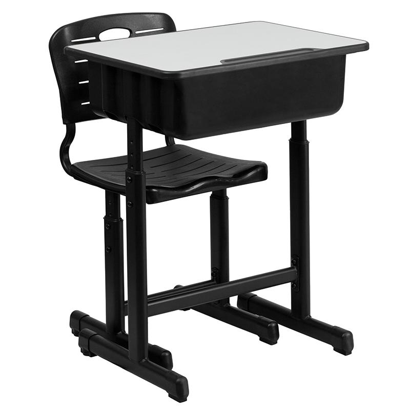 Adjustable Height Student Desk and Chair Set with Black Pedestal Frame