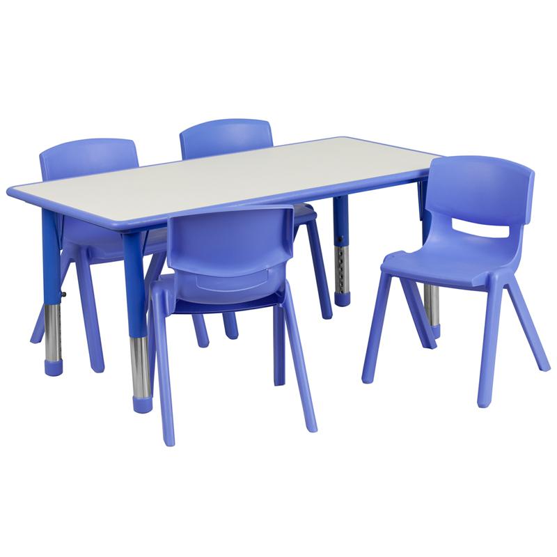 23.625-W x 47.25-L Blue Plastic Activity Table Set with 4 Chairs