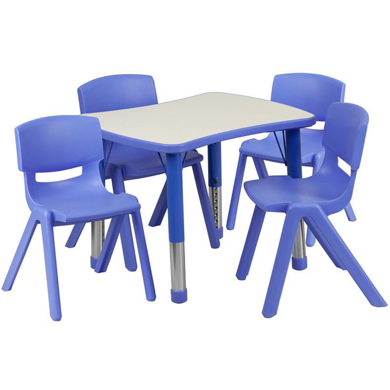 21.875-W x 26.625-L Blue Plastic Activity Table Set with 4 Chairs