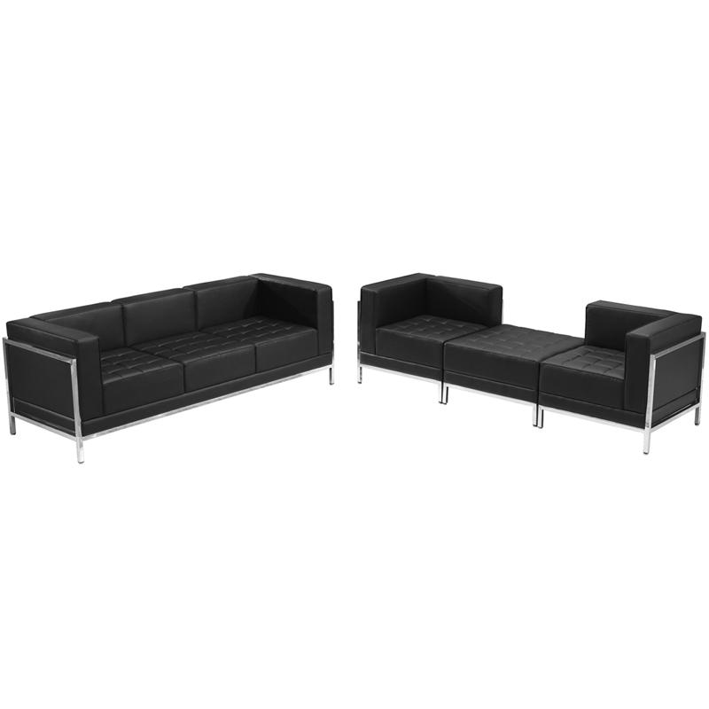 HERCULES Imagination Series Black LeatherSoft 4-Piece Sofa & Lounge Chair Set