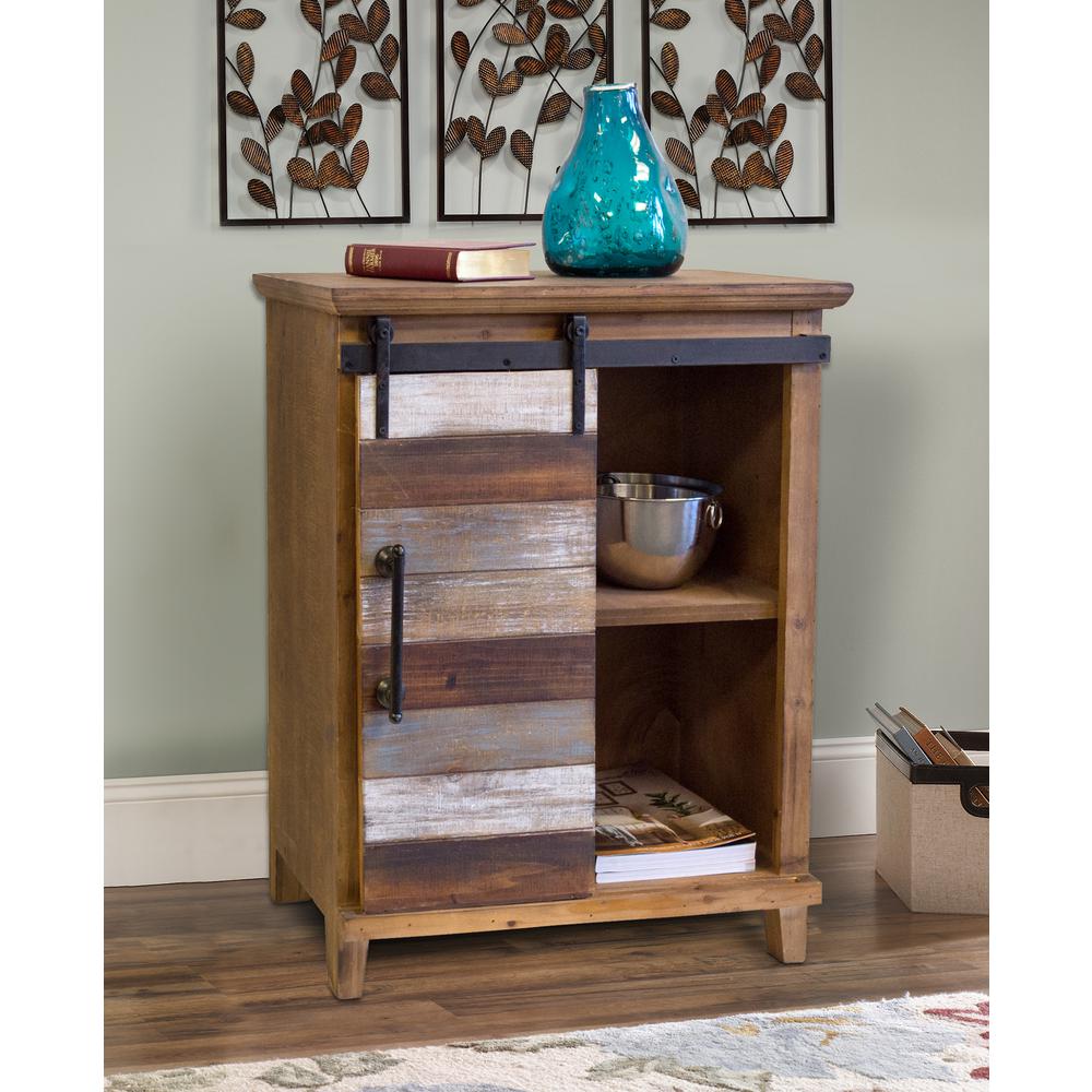 Image of Antique Barn Door, Wood Pantry With Four Drawers And Two Shelves