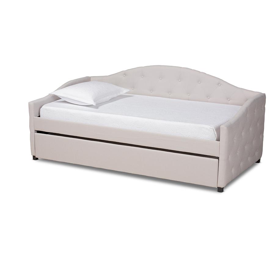 This is the image of Baxton Studio Becker Modern and Contemporary Beige Fabric Upholstered Twin Size Daybed with Trundle