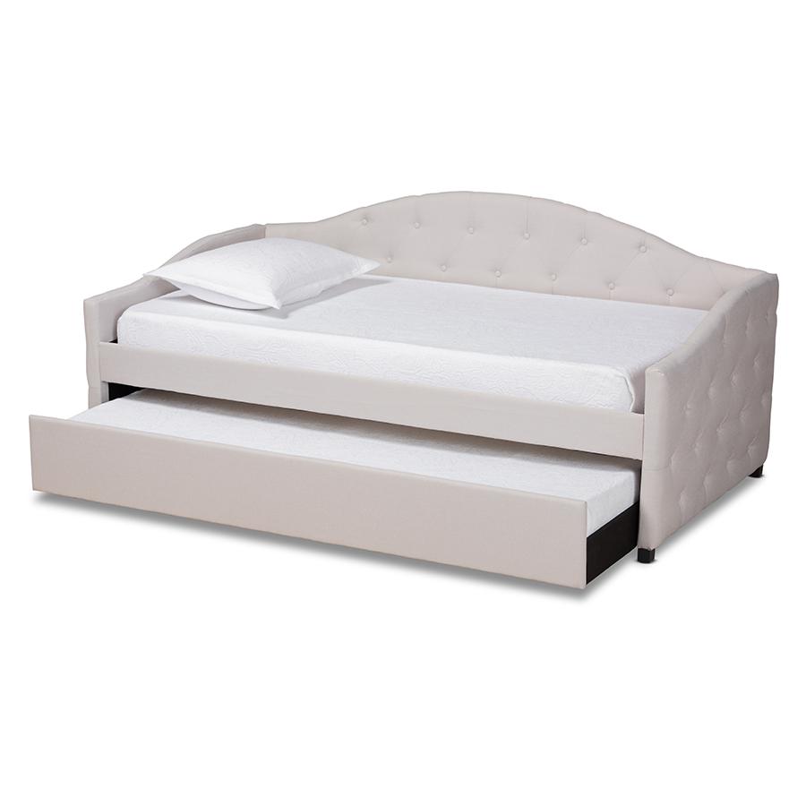 Baxton Studio Becker Modern and Contemporary Beige Fabric Upholstered Twin Size Daybed with Trundle