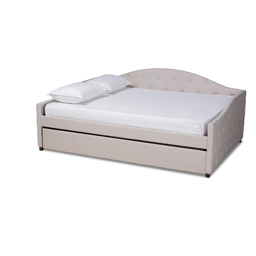 This is the image of Baxton Studio Becker Modern and Contemporary Beige Fabric Upholstered Full Size Daybed with Trundle