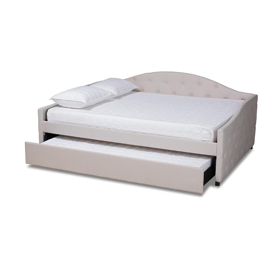 Baxton Studio Becker Modern and Contemporary Beige Fabric Upholstered Full Size Daybed with Trundle