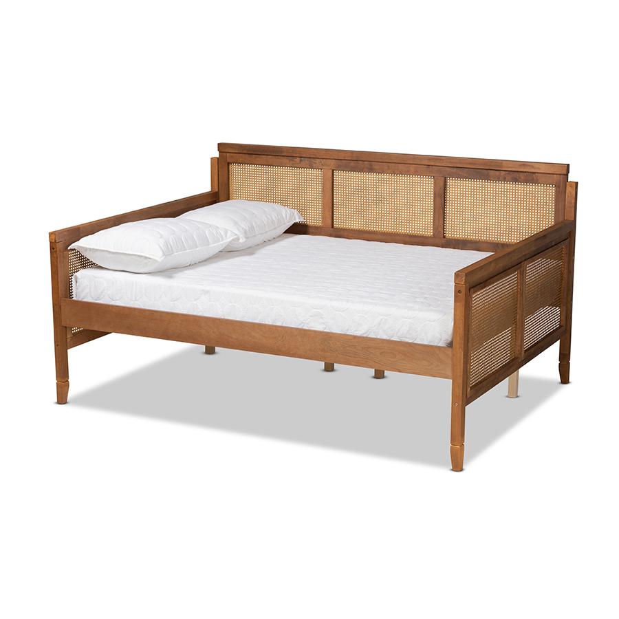 Baxton Studio Toveli Vintage French-Inspired Ash Walnut Finished Wood and Synthetic Rattan Full-Size Daybed