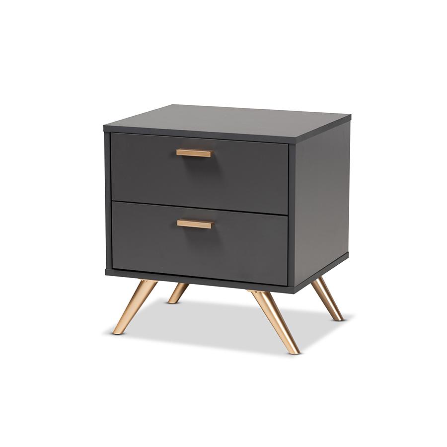 Baxton Studio Kelson Modern And Contemporary Dark Grey And Gold Finished Wood 2-Drawer Nightstand