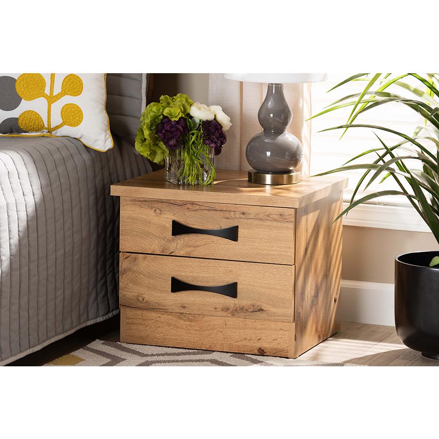 Image of Baxton Studio Colburn Modern And Contemporary Oak Brown Finished Wood 2-Drawer Nightstand