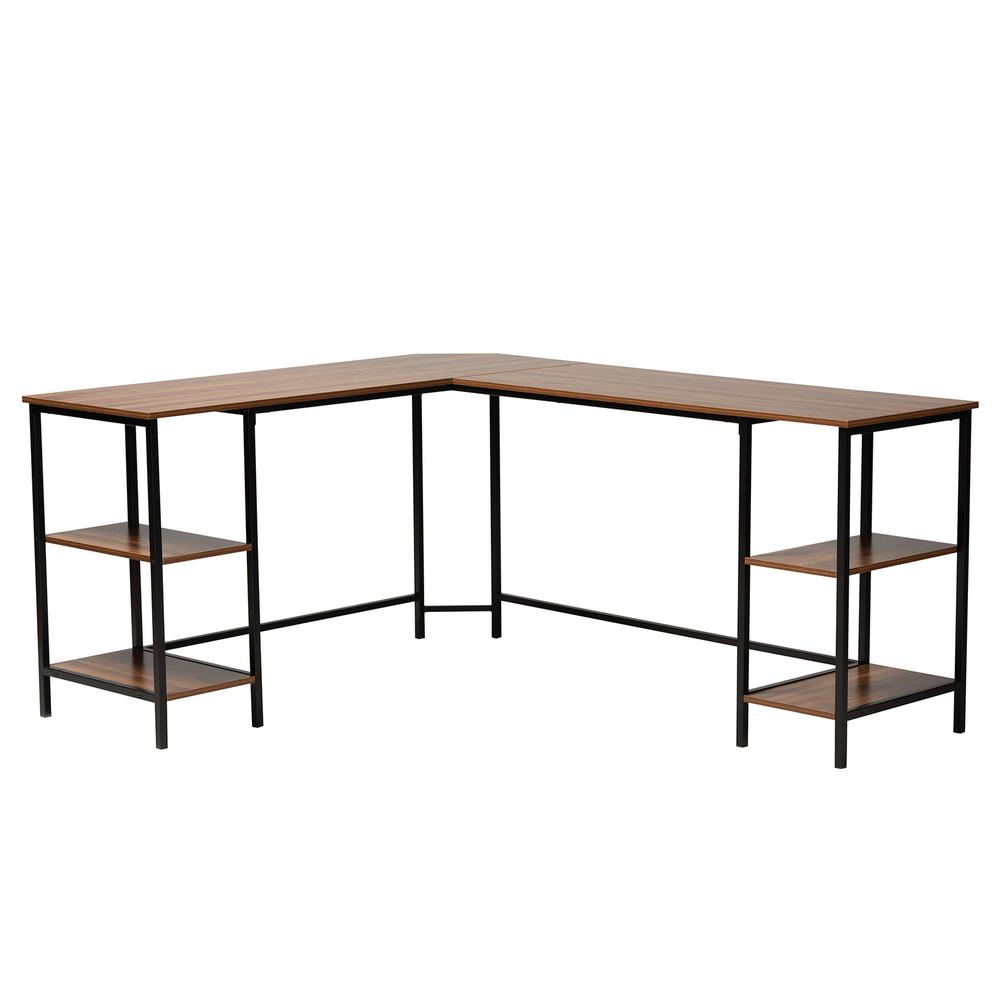 Image of Baxton Studio Lydia L-Shaped Corner Desk With Shelves