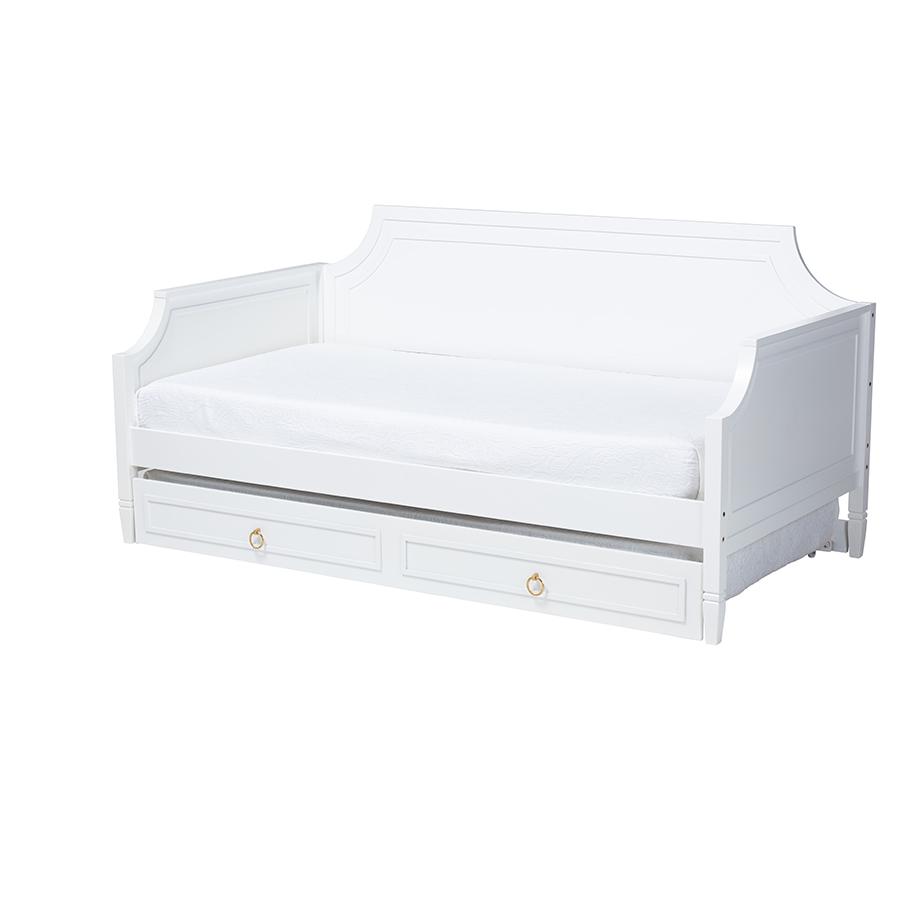 Baxton Studio Mariana Classic and Traditional White Wood Full Size Daybed with Twin Size Trundle