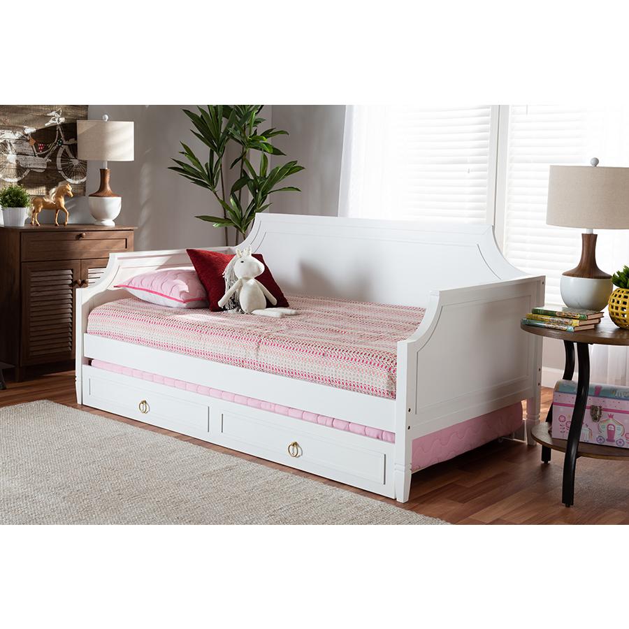 This is the image of Baxton Studio Mariana Classic and Traditional White Wood Full Size Daybed with Twin Size Trundle