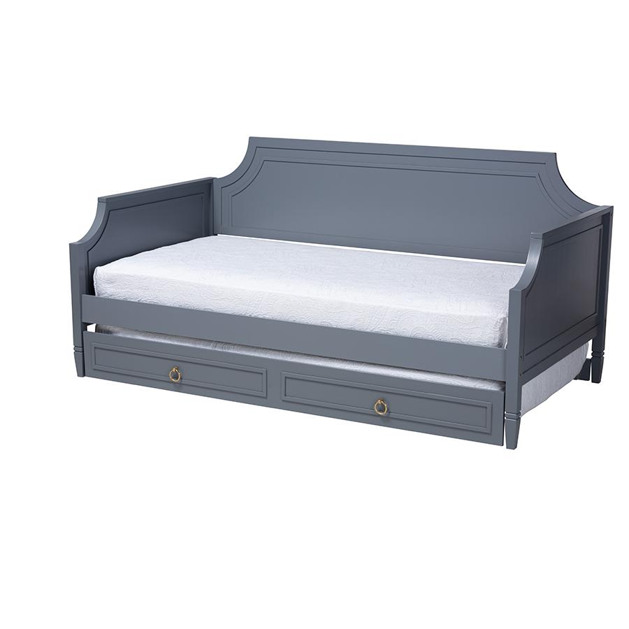 Baxton Studio Mariana Classic and Traditional Grey Wood Full Size Daybed with Twin Size Trundle