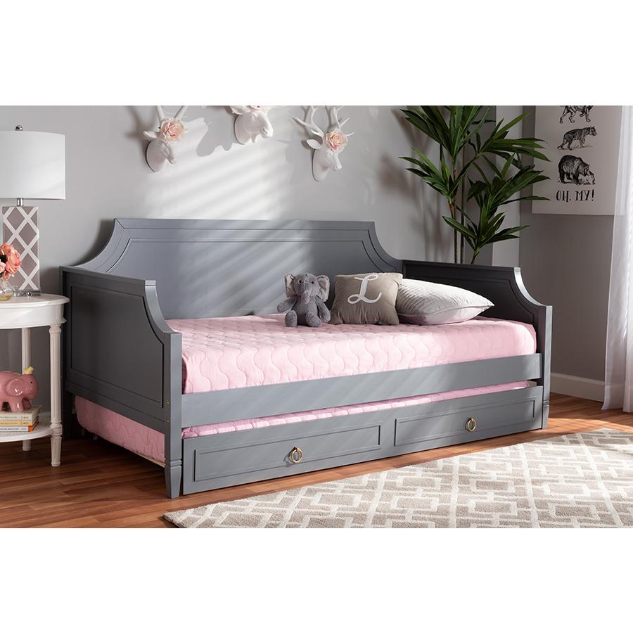 This is the image of Baxton Studio Mariana Classic and Traditional Grey Wood Full Size Daybed with Twin Size Trundle