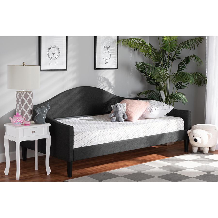 Baxton Studio Milligan Modern and Contemporary Charcoal Fabric Upholstered Twin Size Daybed with Dark Brown Finished Wood