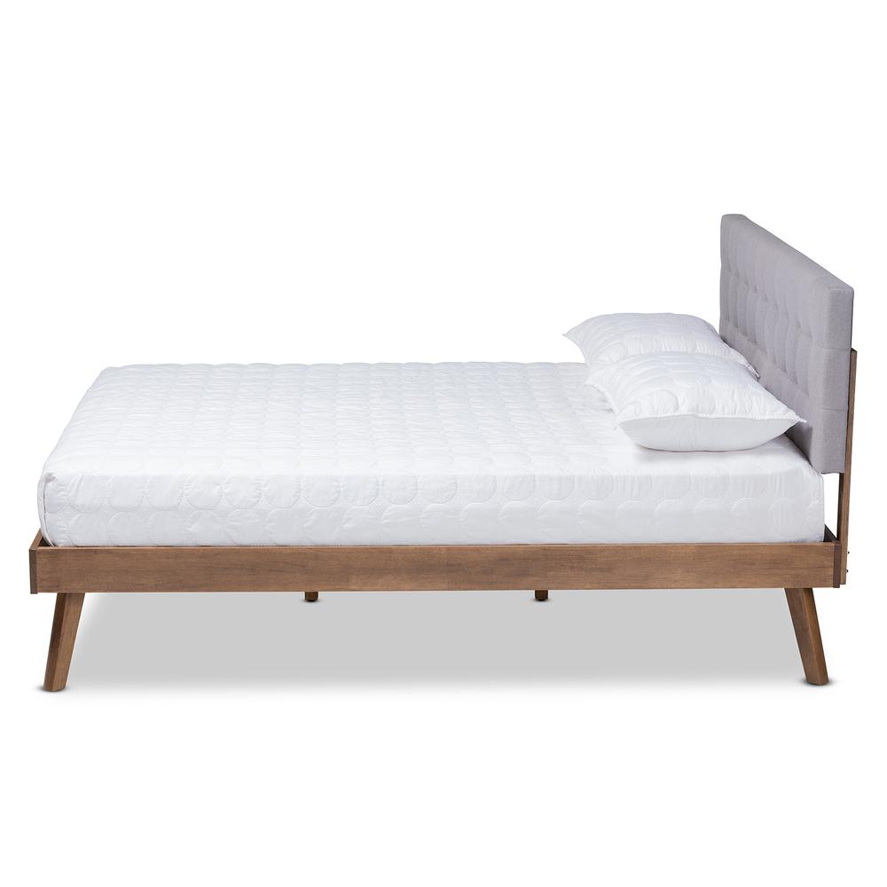 Baxton Studio Devan Midcentury Modern Light Grey Fabric Upholstered Walnut Brown Finished Wood Full Size Platform Bed