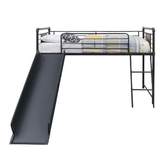 Cordelia Antique Oak, Sandy Black & Dark Bronze Hand-Brushed Finish Twin Loft Bed W/Slide
