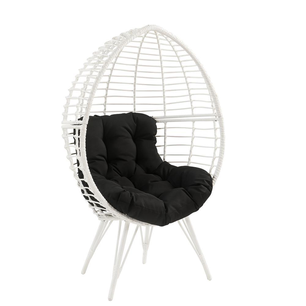 Image of Galzed Patio Lounge Chair, Black Fabric & White Wicker (45109)