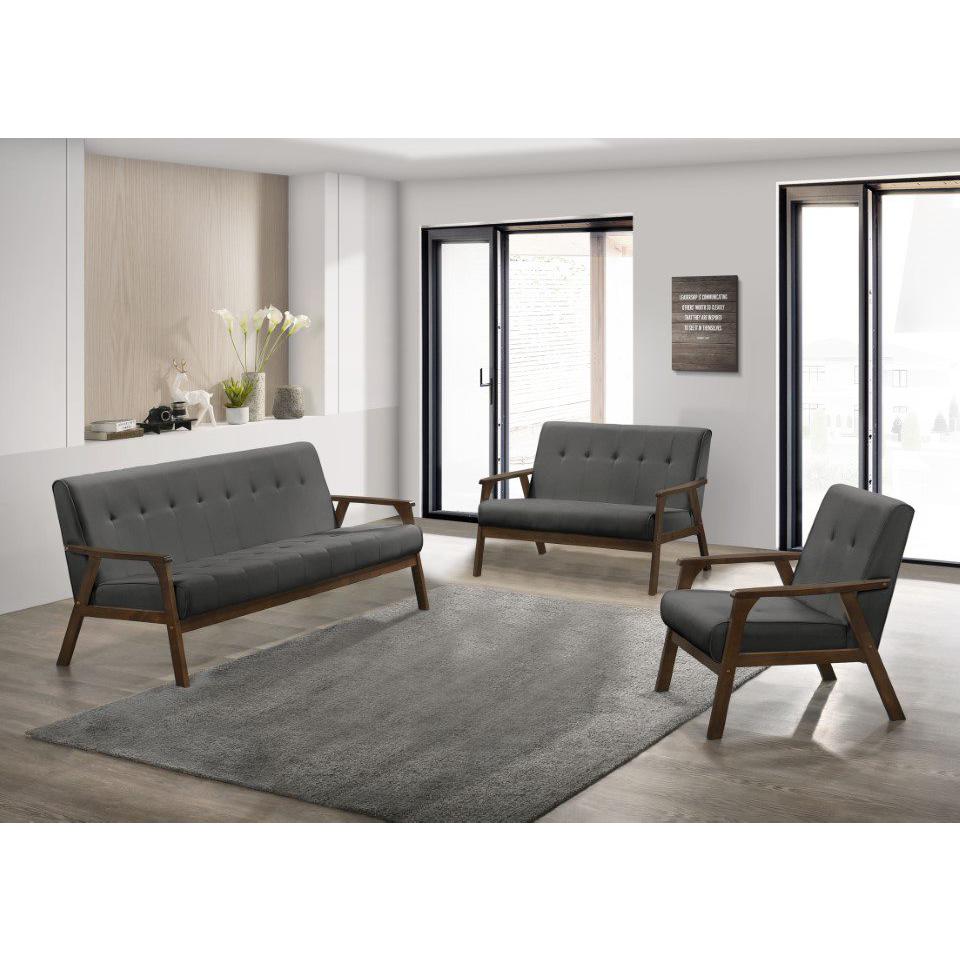 Iven Mid Century Wood Arm Chair, Sofa & Love Seat Set, Grey