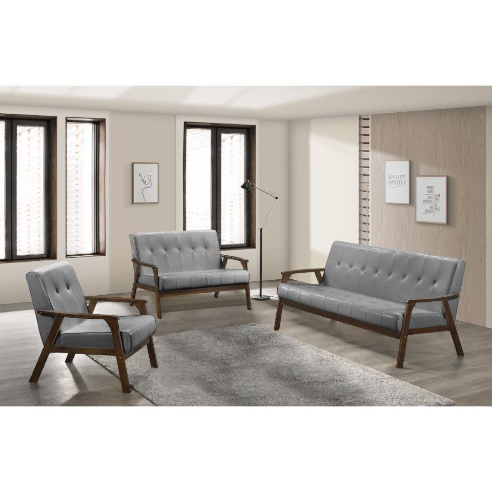Iven Mid Century Wood Arm Chair, Sofa & Love Seat Set, Grey