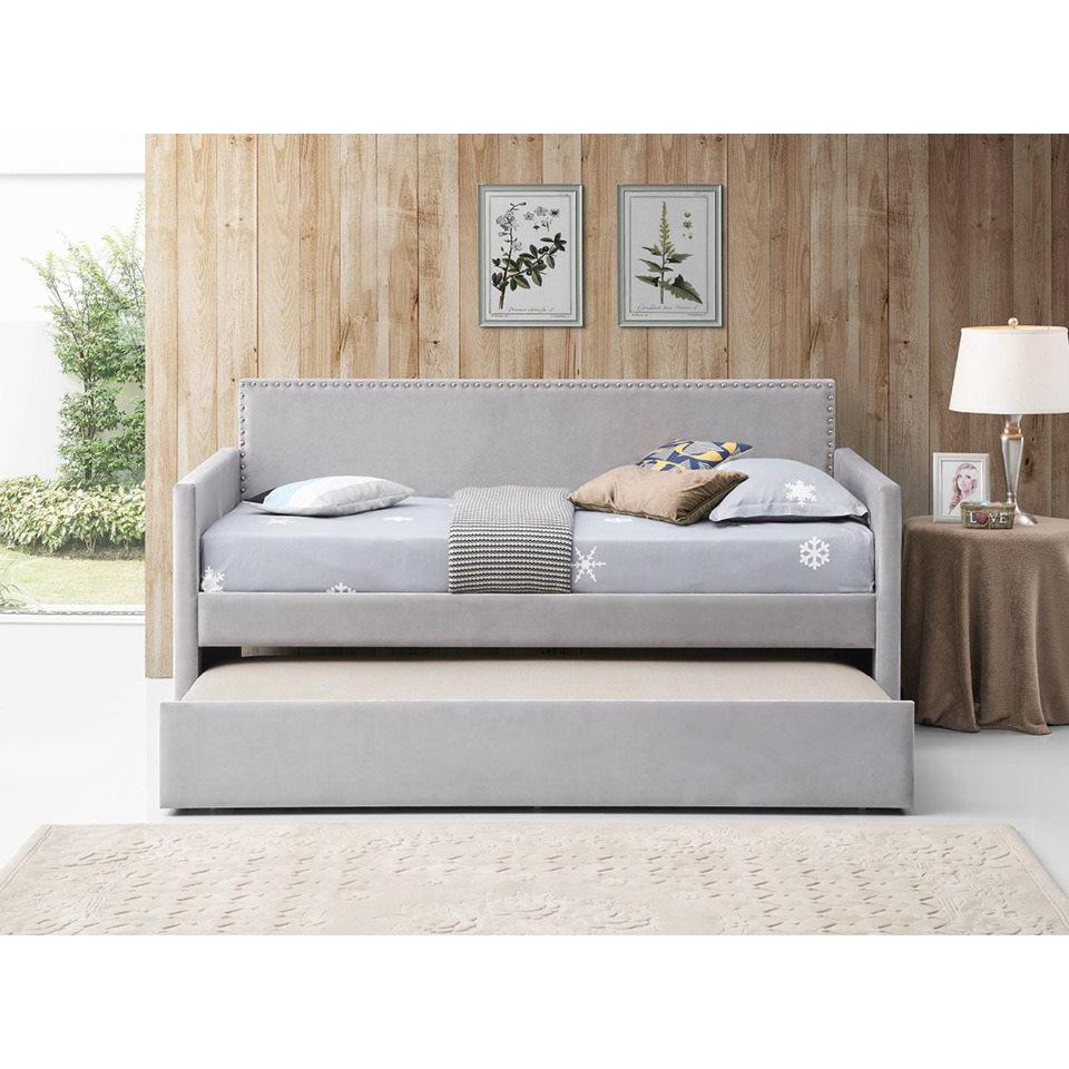 Anton Velvet Twin Daybed With Trundle, Grey