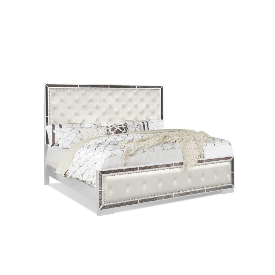 Image of Anzell King Bed With Mirror Trim, White