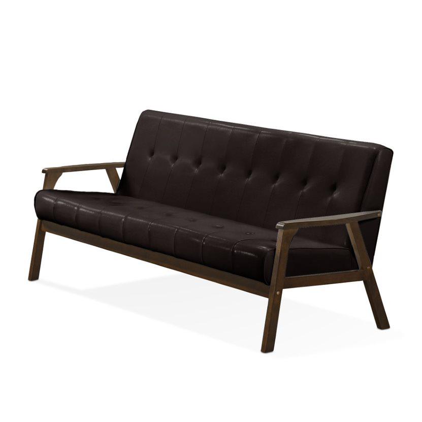 Iven Mid-Century Wood Arm Sofa, Dark Brown