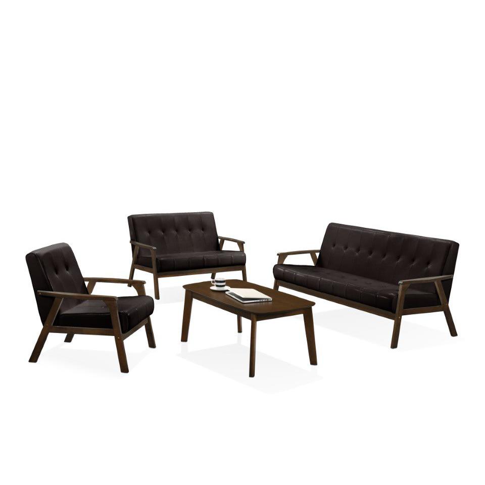 Image of Iven Mid Century Wood Arm 4Pc Living Room Set, Dark Brown