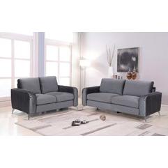Serafina Velvet Sofa & Love Seat with Silver Legs, Grey