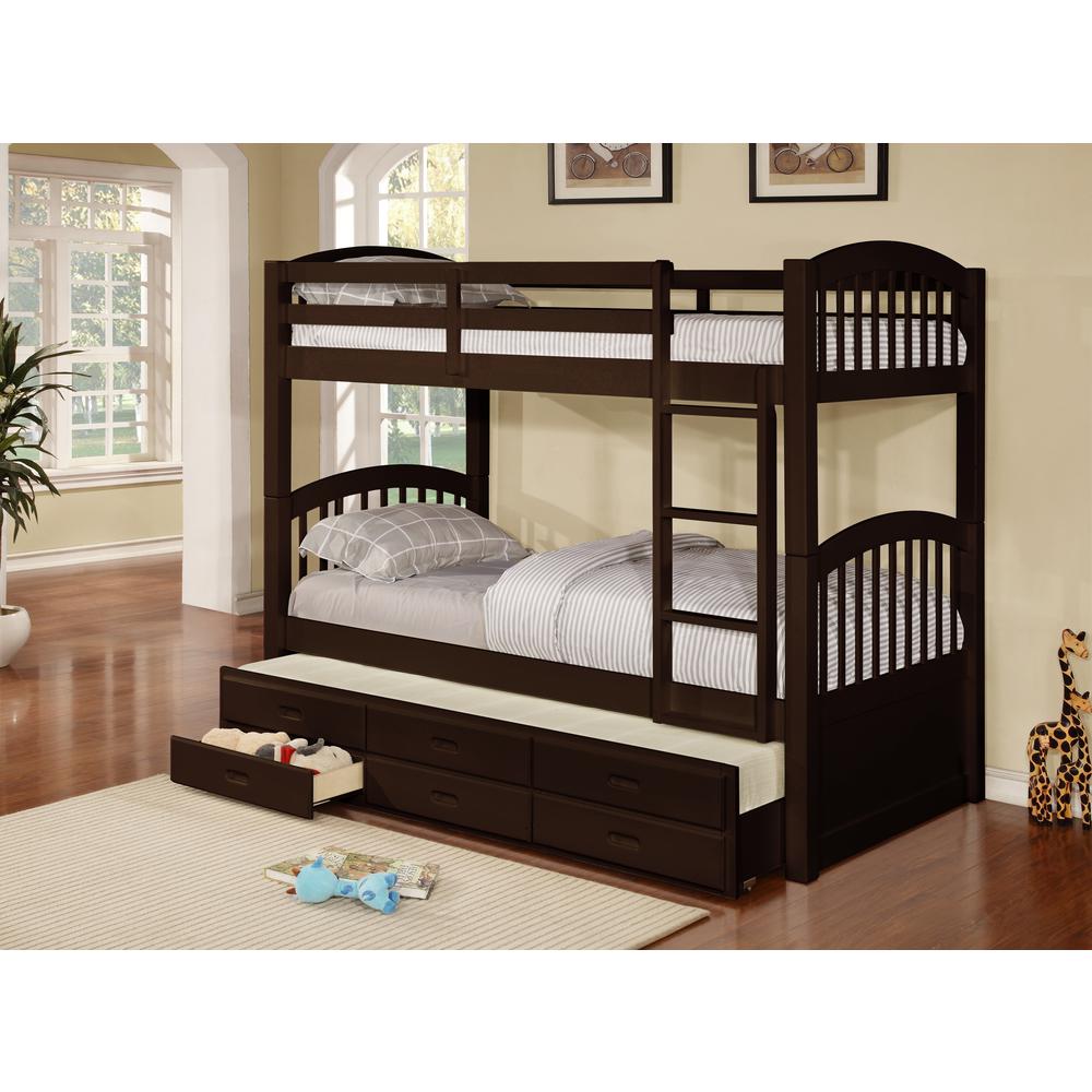 This is the image of Georgia Twin over Twin Bunk Bed with Twin Trundle and 3 Drawers - Espresso