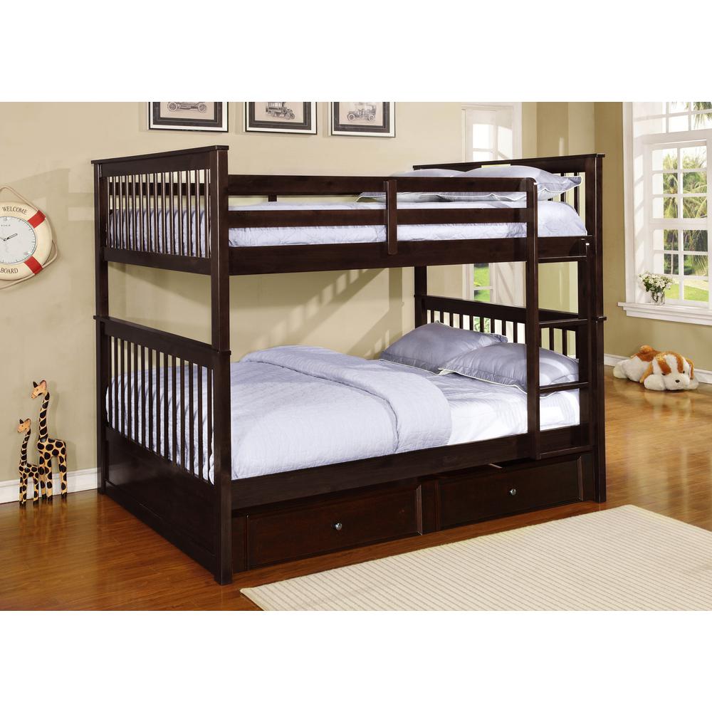 This is the image of Carol Full Over Full Bunk Bed with Trundle and Storage - Espresso