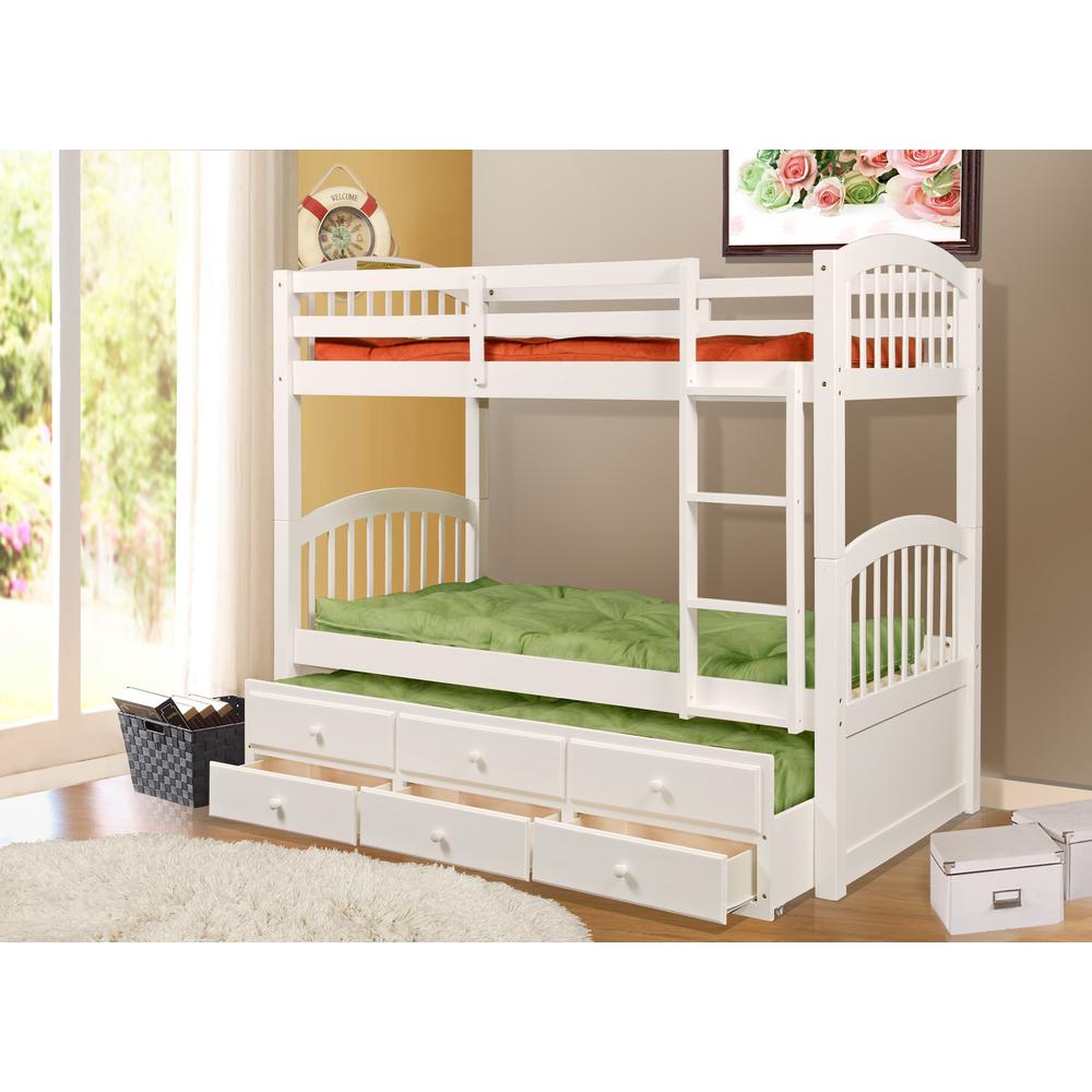 This is the image of Georgia Twin over Twin Bunk Bed with Twin Trundle and 3 Drawers - White