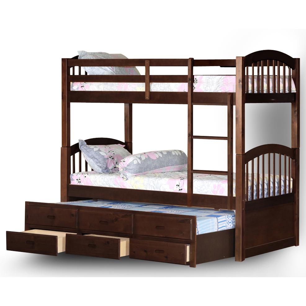 Georgia Twin Over Twin Bunk Bed With Twin Trundle & 3 Drawers â Espresso