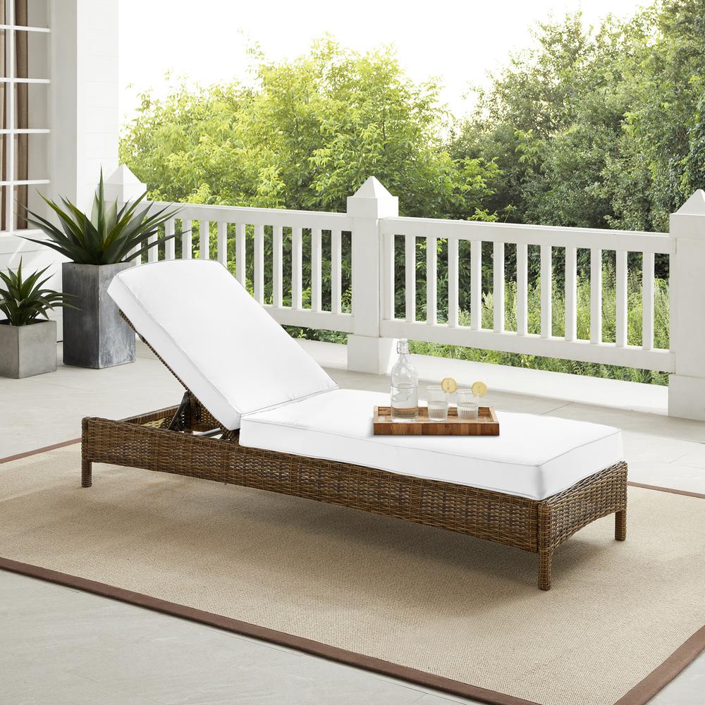 Image of Bradenton Outdoor Wicker Chaise Lounge - Sunbrella White/Weathered Brown