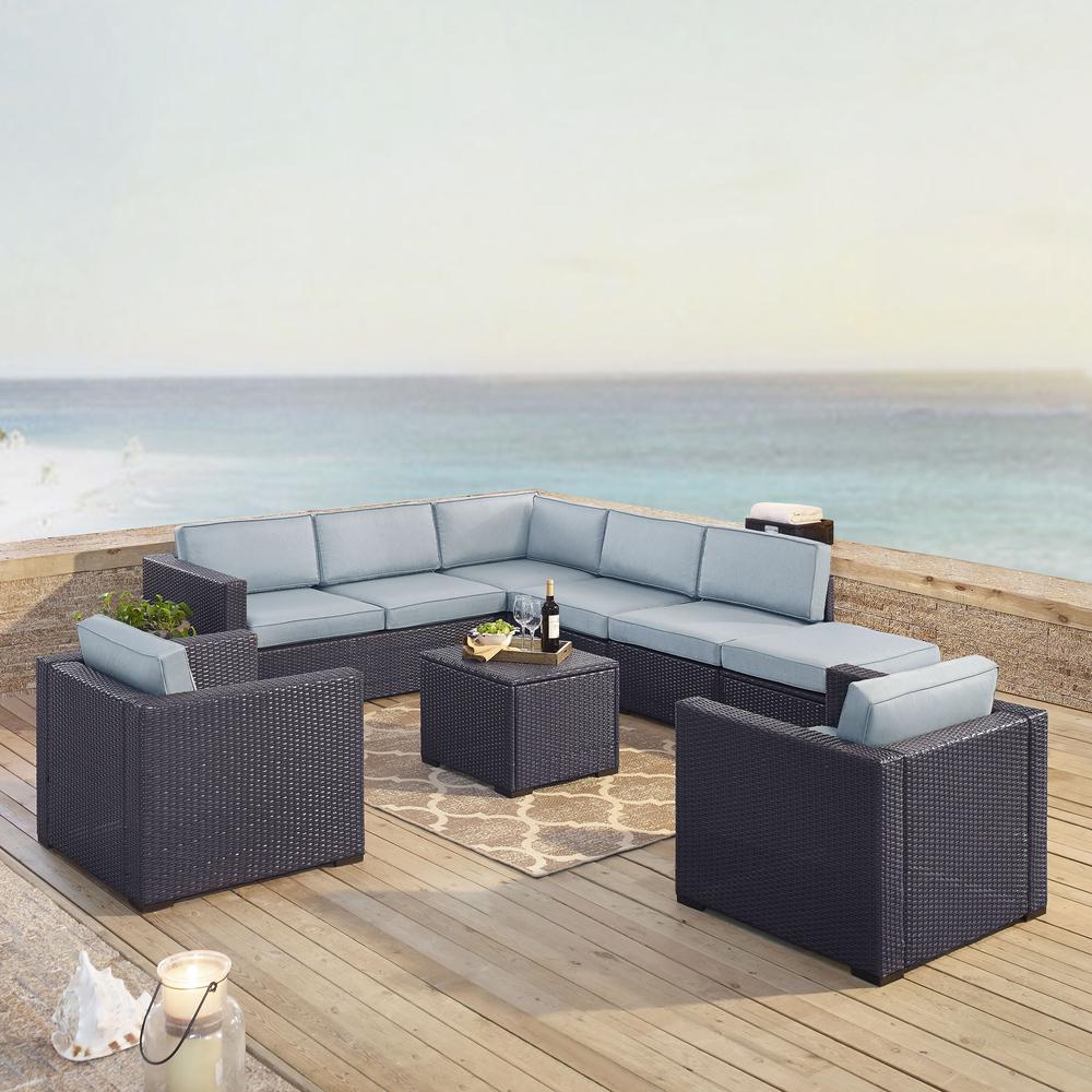 7Pc-Outdoor-Wicker-Sectional-Set - Mist/Brown