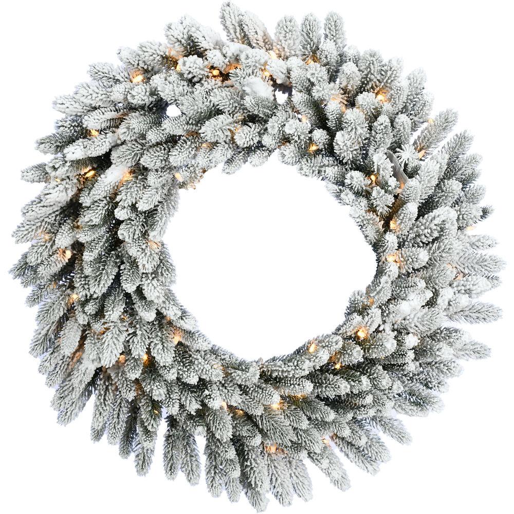 This is the image of FHF 24" Icy Frost Snow Flocked Wreath with Battery Operated Warm White LED Lights