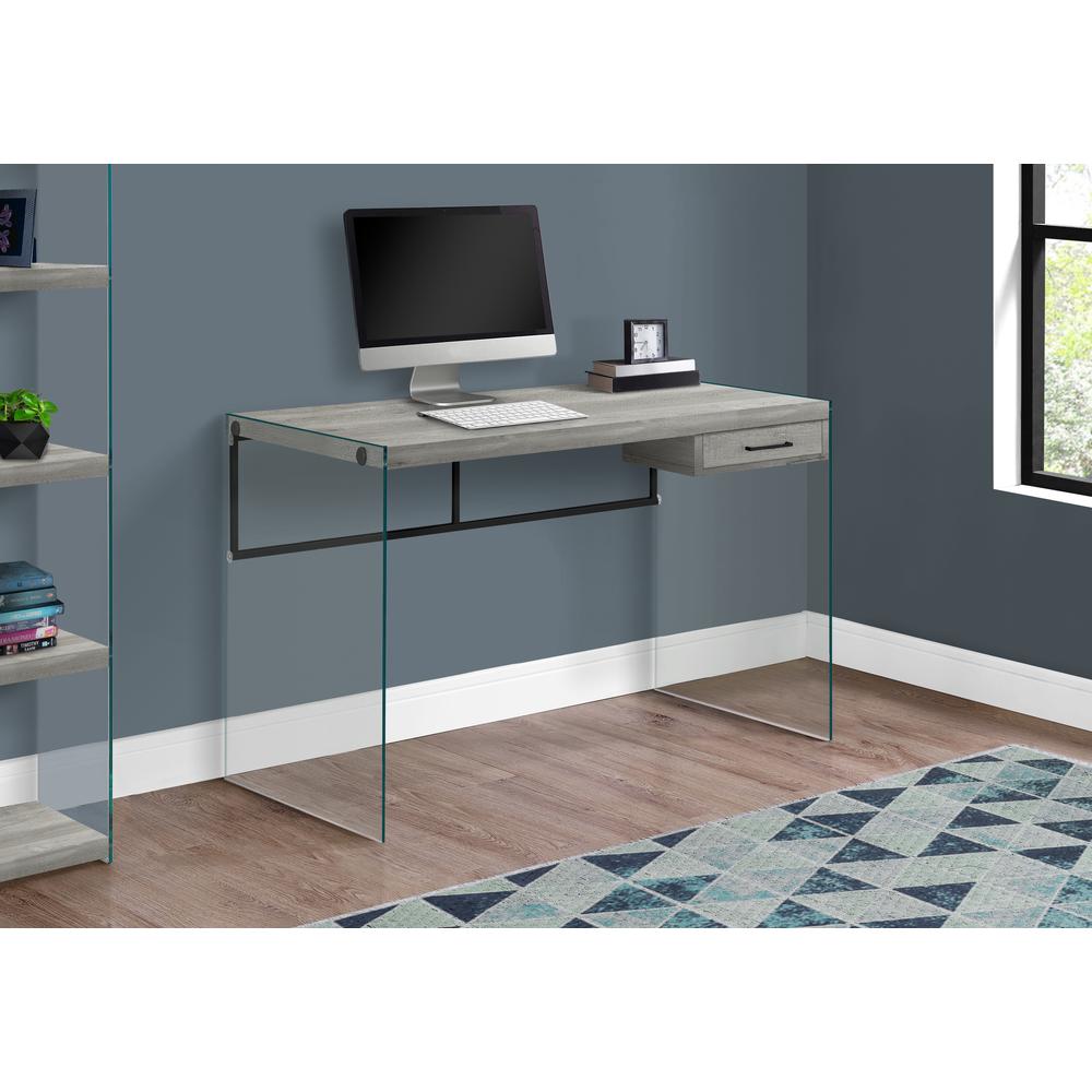 Computer Desk - 48"L / Grey Reclaimed Wood / Glass Panels