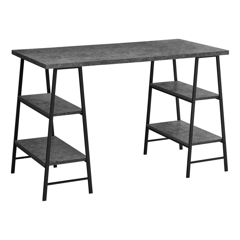 Image of Computer Desk - 48"L, Grey Stone-Look, Black Metal