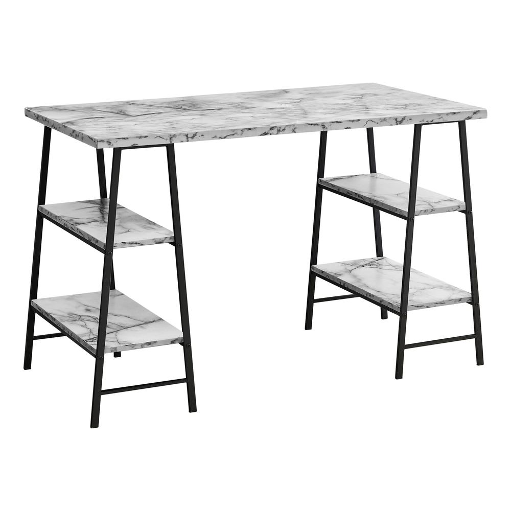 Image of Computer Desk - 48"L, White Marble-Look, Black Metal