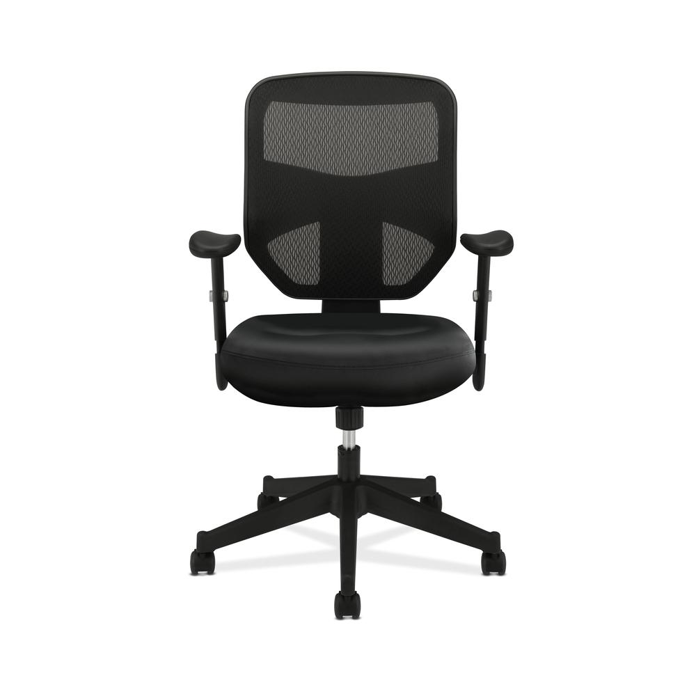 HON Prominent Leather Task Chair - High Back Mesh Work Chair, Adjustable Arms, Black