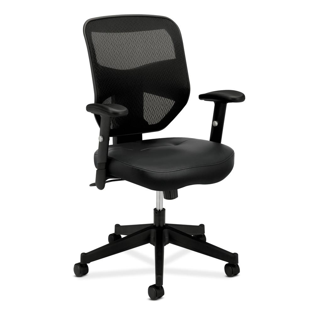 HON Prominent Leather Task Chair - High Back Mesh Work Chair, Adjustable Arms, Black